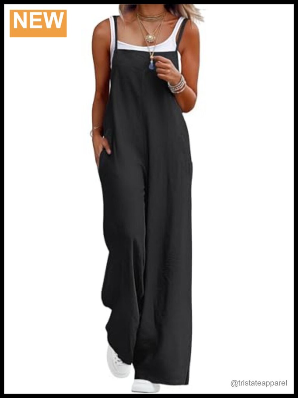 Lepunuo Womens Casual Loose Jumpsuit Wide Leg Sleeveless Overalls with Pockets